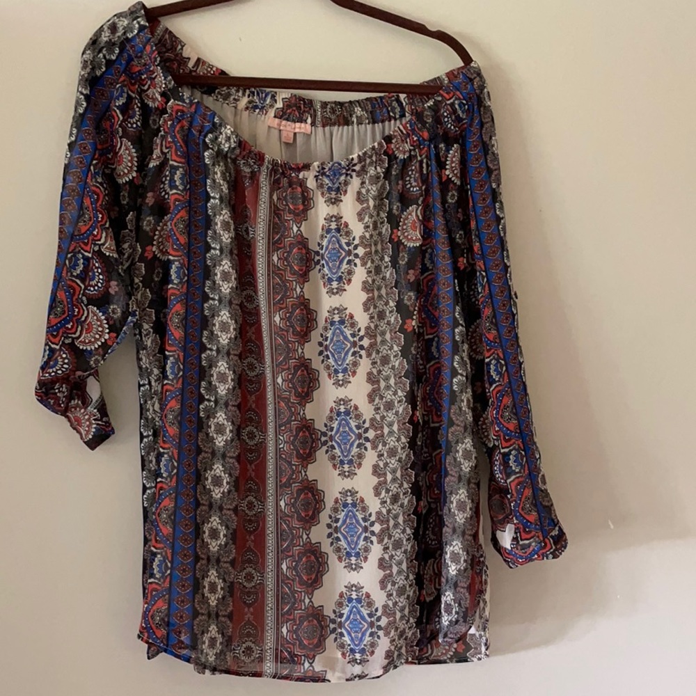 Multicolor off shoulder shirt long/button sleeve